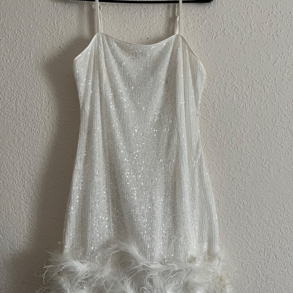 Lulus Truly Sensational White Sequin Feather Sleeveless Mini Dress - Picture 16 of 16